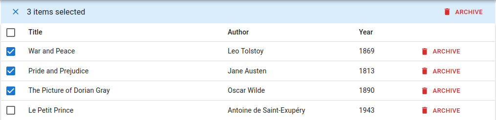 A bulk soft delete button in a <DataTable>